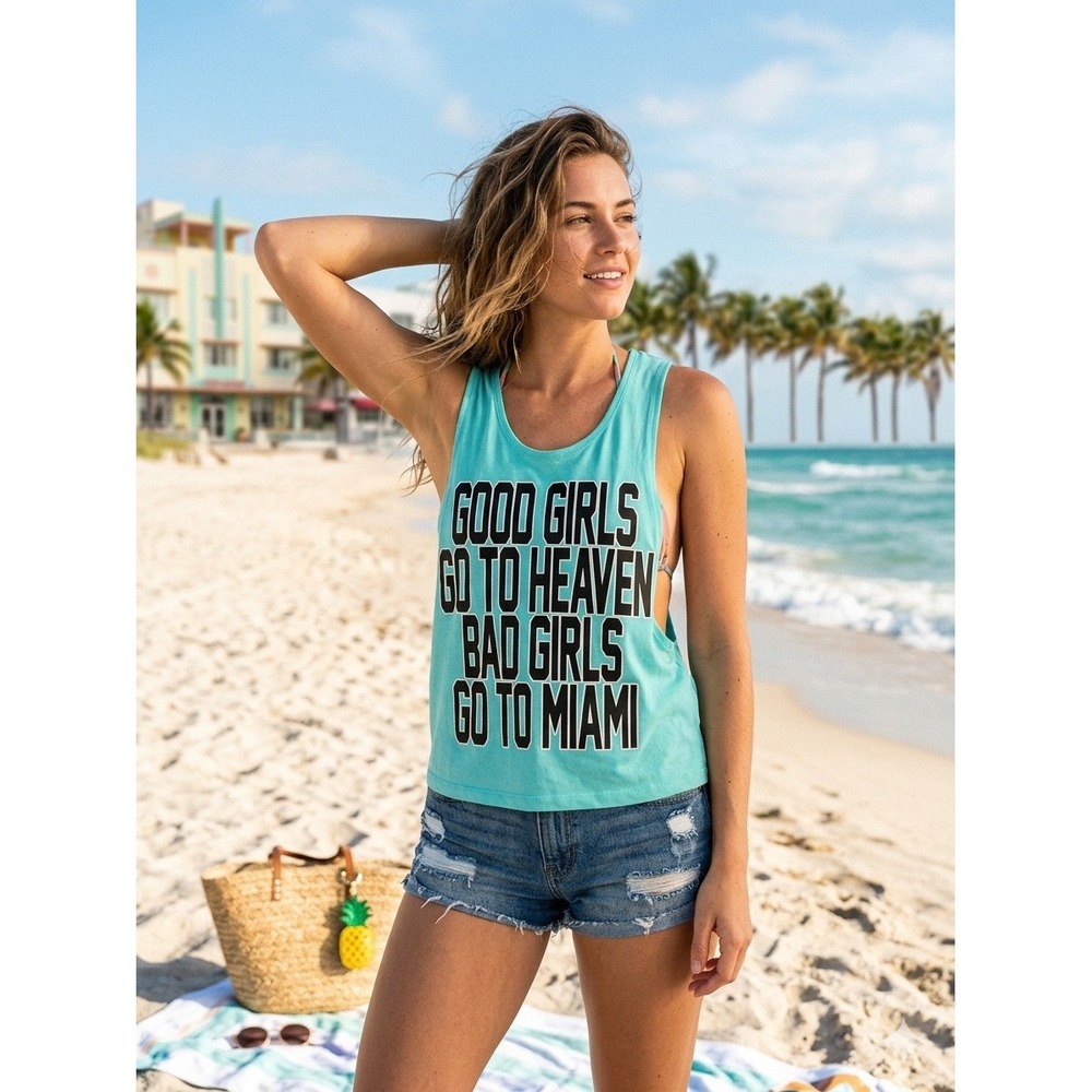 Surf Style Miami Graphic Turquoise Muscle Tank Top Size Small